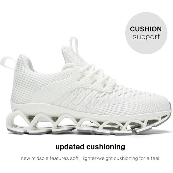 Women's All White Fashion Blade Tennis Running Walking Lace Up Athletic Shoes - Picture 4 of 7